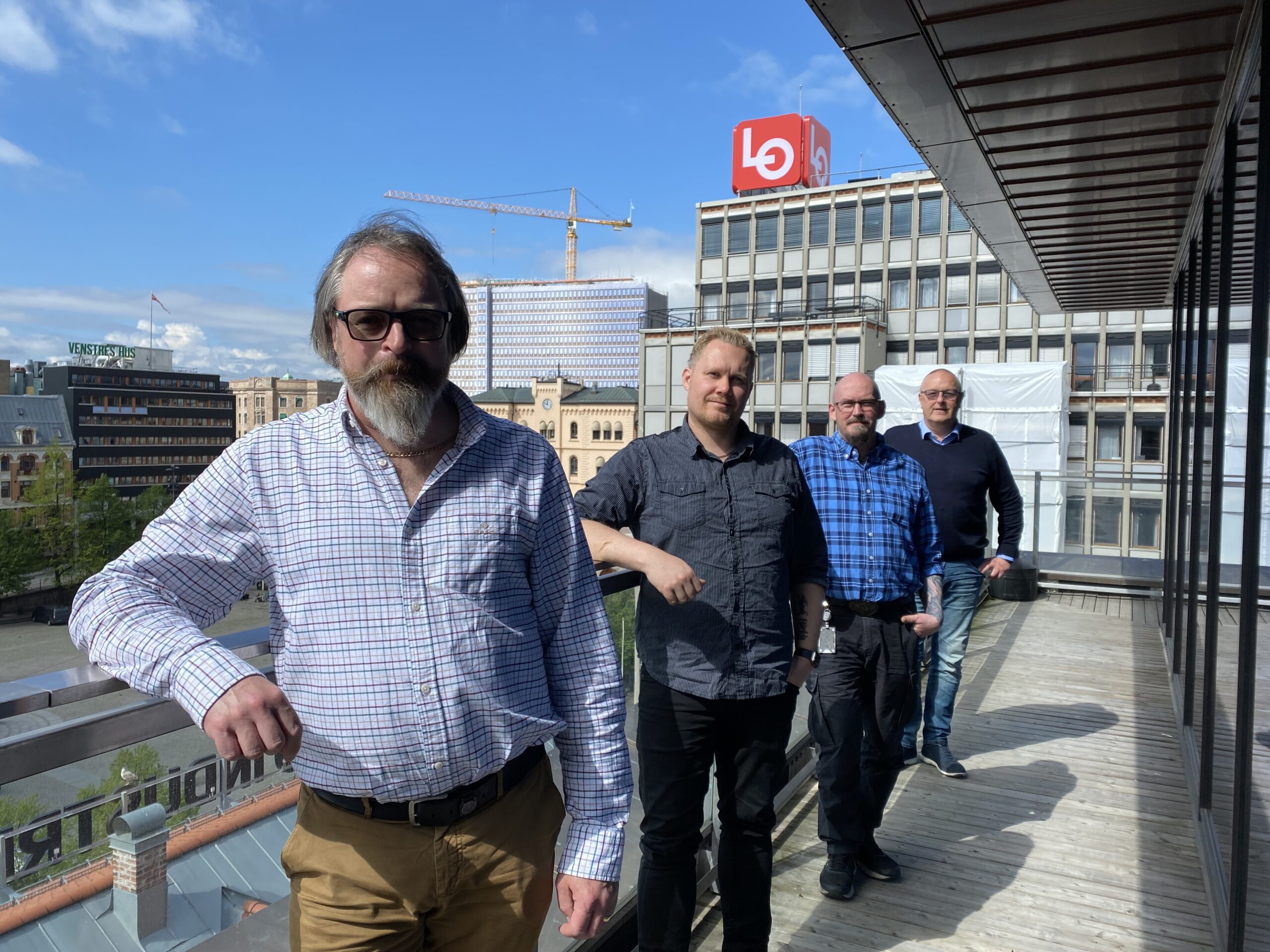 Forhandlingsutvalget var samlet på Industri Energi-huset i Oslo der de forhandlet med Norsk Industri gjennom videomøte. Foto: Johnny Håvik